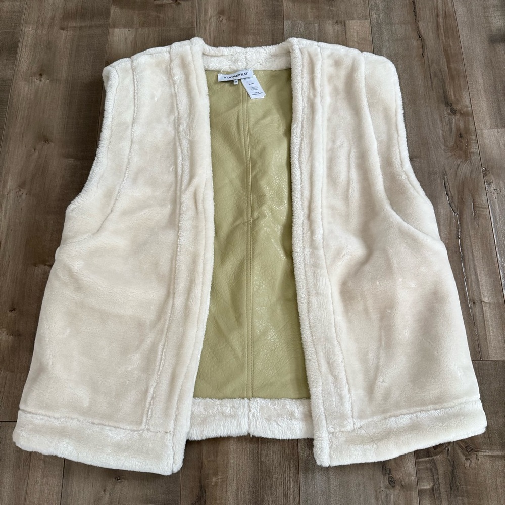 WeWoreWhat Reversible Vest Faux Fur Faux Leather W Medium White Beige Warm